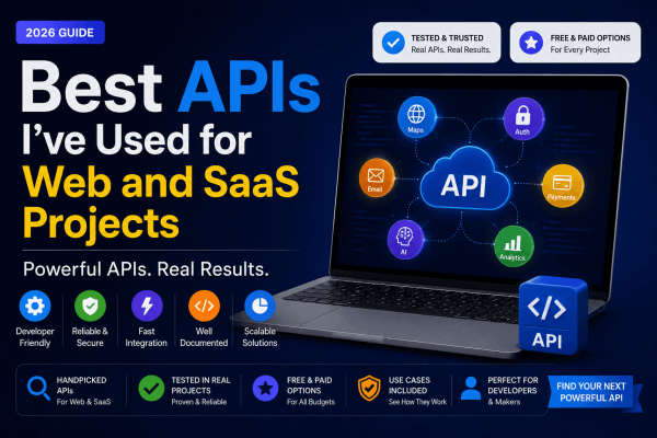 Best APIs I've Used for Web and SaaS Projects, featuring API integrations for payments, authentication, maps, email, AI, and analytics.
