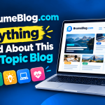 BrumeBlog.com multi-topic blog featuring technology, lifestyle, health, business, and travel content on a laptop