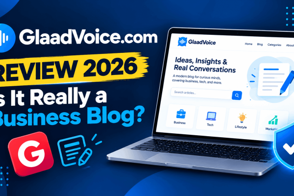 GlaadVoice.com Review 2026 – business blog website displayed on a laptop