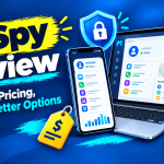 mSpy review showing its features, pricing, privacy risks, and better alternatives on a laptop and smartphone