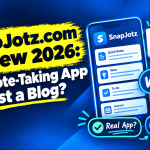 SnapJotz.com Review 2026 showing a note-taking app compared with a blog