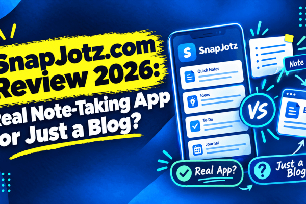 SnapJotz.com Review 2026 showing a note-taking app compared with a blog