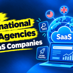 Best international SEO agencies for SaaS companies, featuring global SEO growth and SaaS marketing illustrations