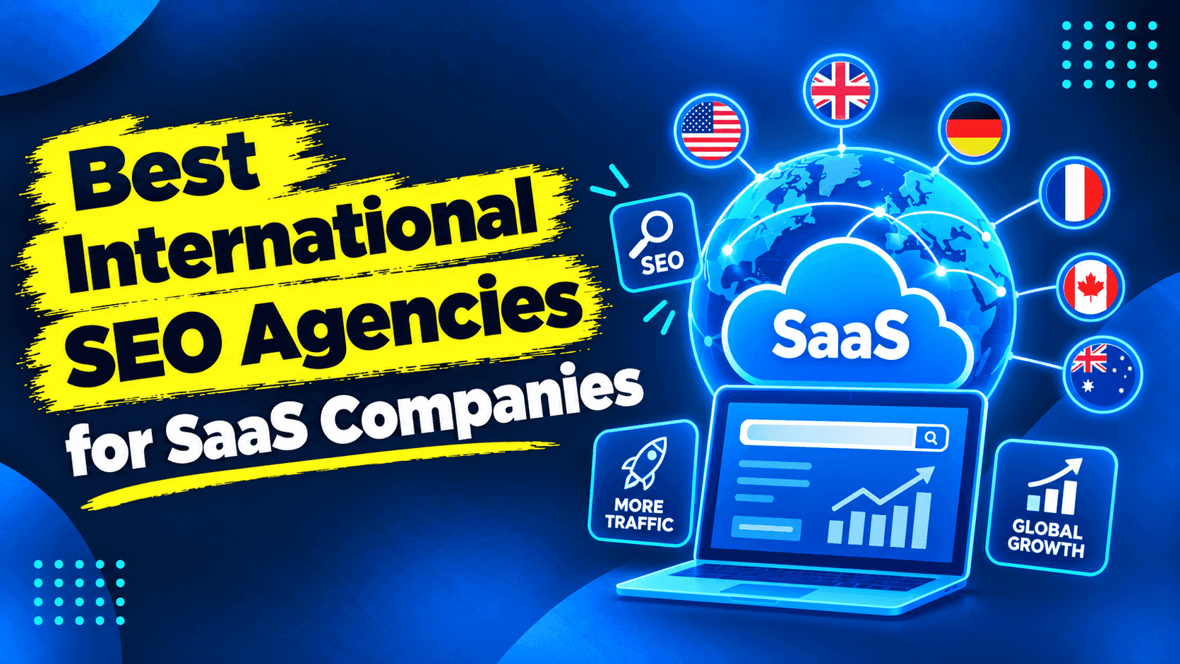 Best international SEO agencies for SaaS companies, featuring global SEO growth and SaaS marketing illustrations